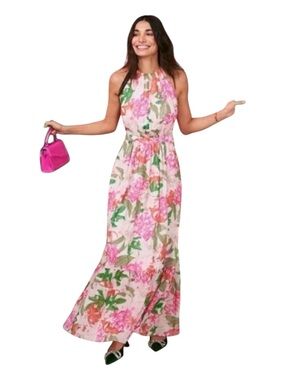 CECE Halter Maxi Dress w/Keyhole Cutout in Front, Side Zip, Fully Lined, Size 8.